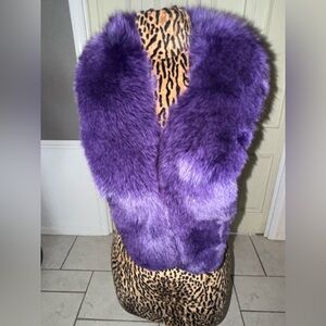 Purple Faux Fur Stole Wrap Vintage Style Collar Statement Piece